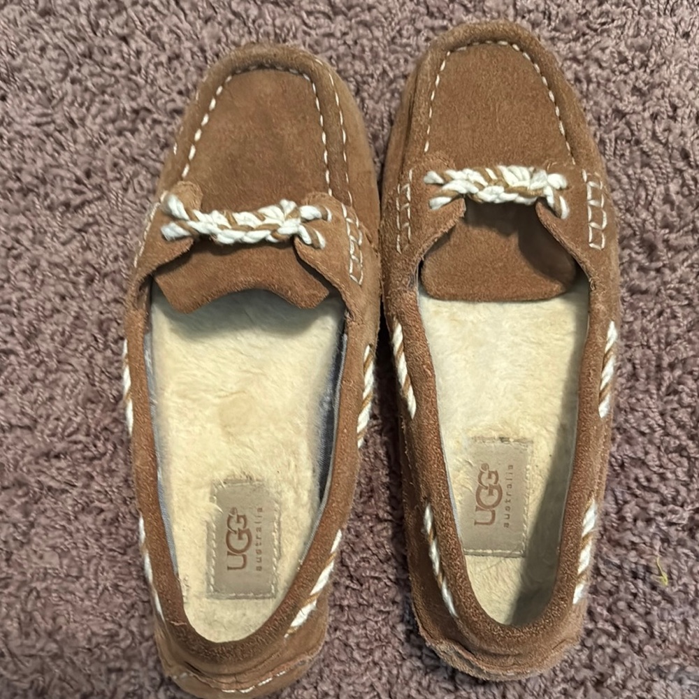 UGG Tan Suede Loafers with Cream Details